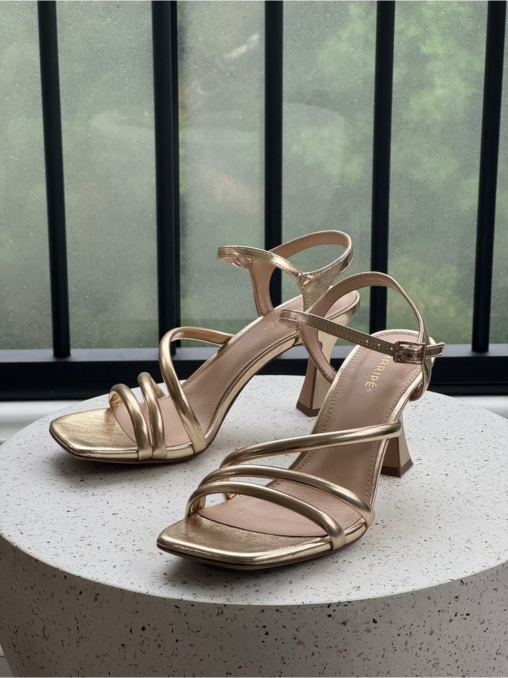 Maripe Metallic Gold Strappy Block-Heel Sandals